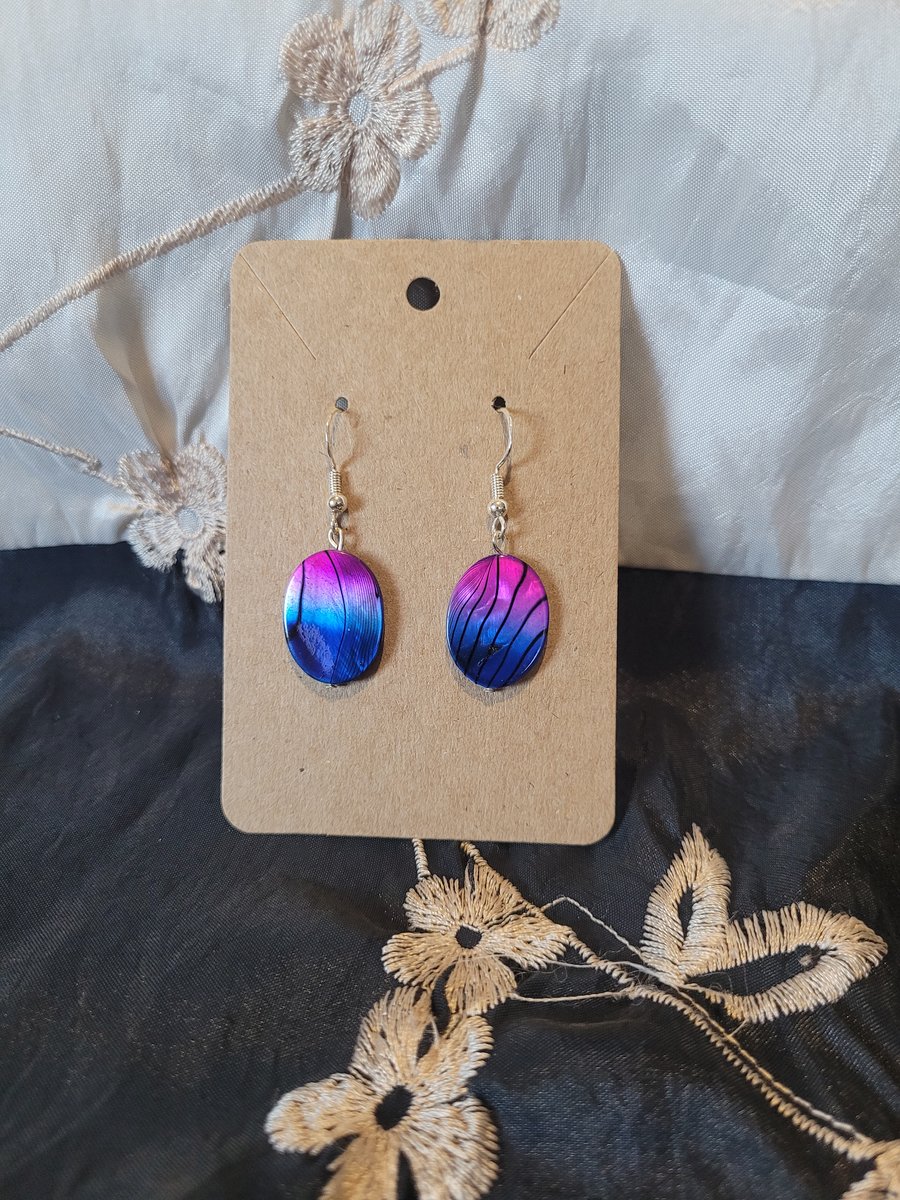 S925 Sterling Silver Earrings - Blue and Pink Ovals Type 2