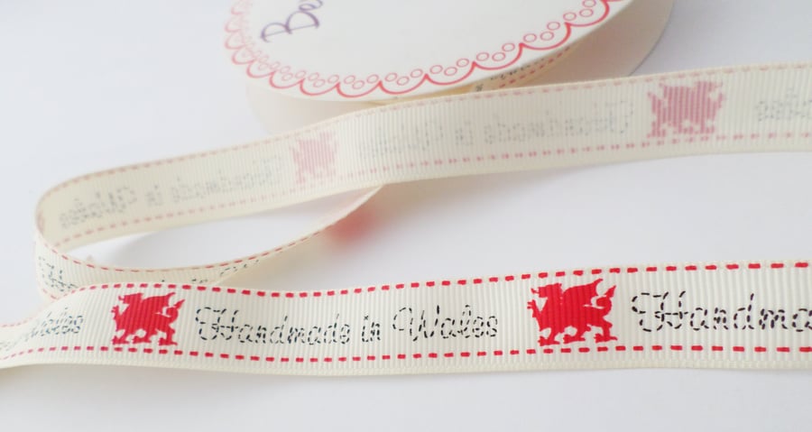Handmade in Wales ribbon 16mm wide craft gift wrap ribbon