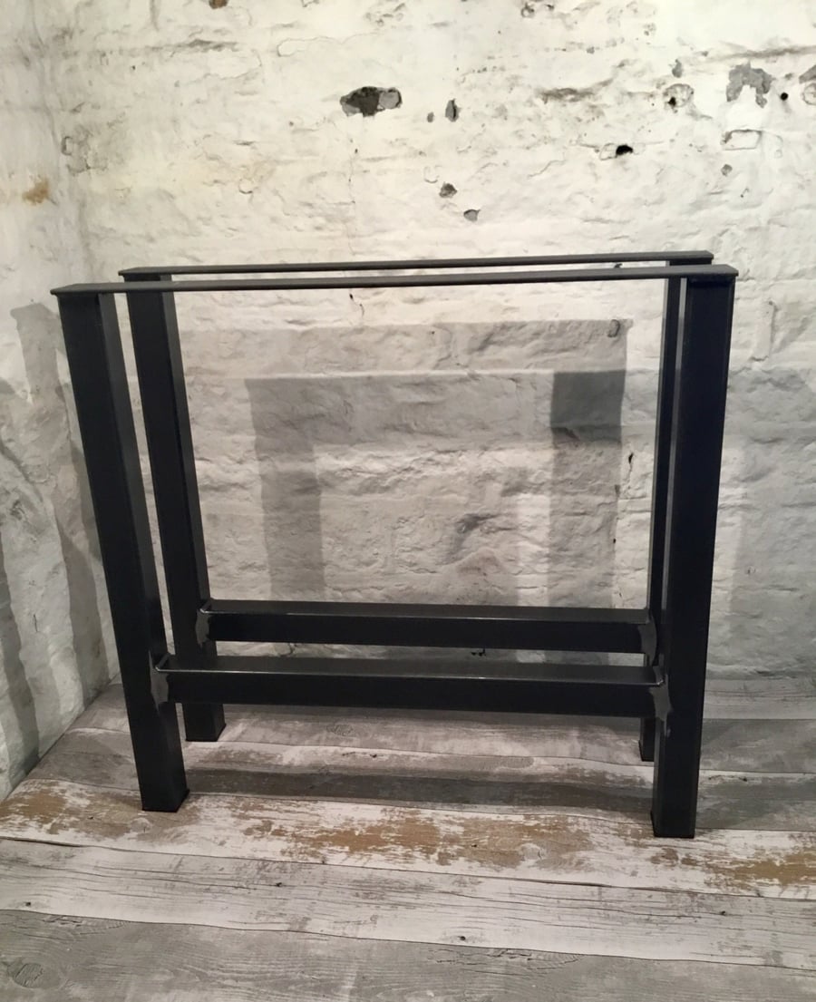 2 X H-Frame Handmade In The UK Raw Steel Metal Large Table Pedestal Legs Industr