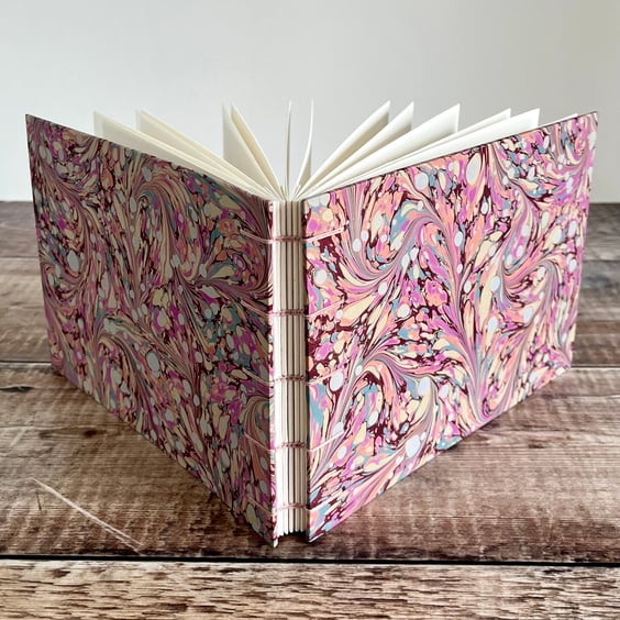 Watercolour Sketchbook with Lilac & Pastel Hand Marbled Paper 