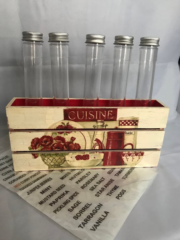 Decorated Herb Rack Tubes Cuisine Kitchen Crackle Decoupage Flower Stem Display 