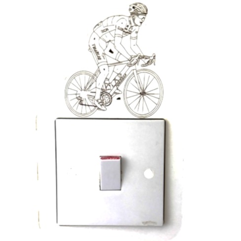 Cycling Bicycle Light Switch Surround White Plywood Etched Rider Wall Decor 