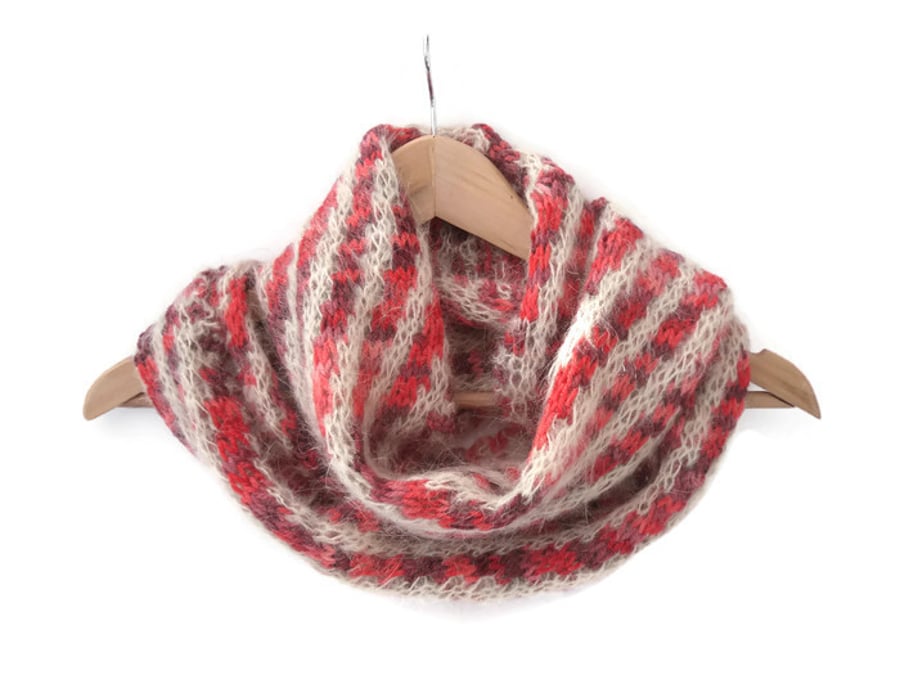Pink Cream diagonally striped infinity scarf 