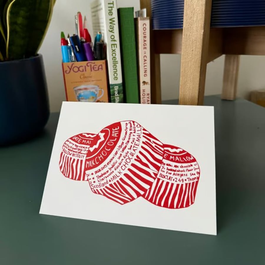 Teacakes : Blank Greetings Card from an original lino print