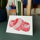 Teacakes : Blank Greetings Card from an original lino print