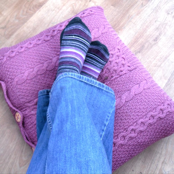 Recycled Repurposed Pink Cable Cushion. 