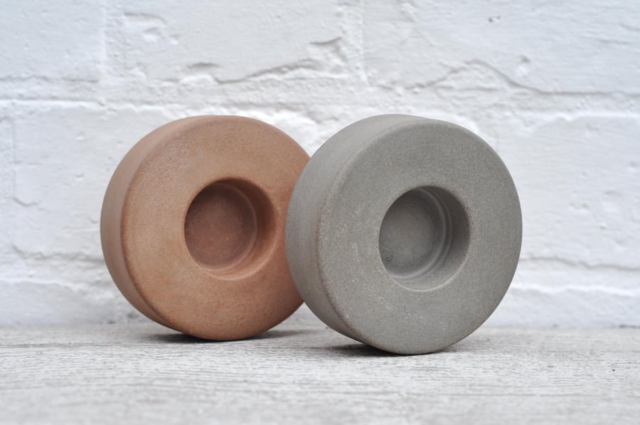 Handmade Concrete Tealight Holder - Terracotta Cylindrical Candle Holder Brutali