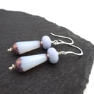 lampwork glass earrings, ice blue and white