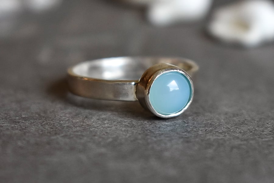 Blue Agate Ring, Argentium Silver Ring