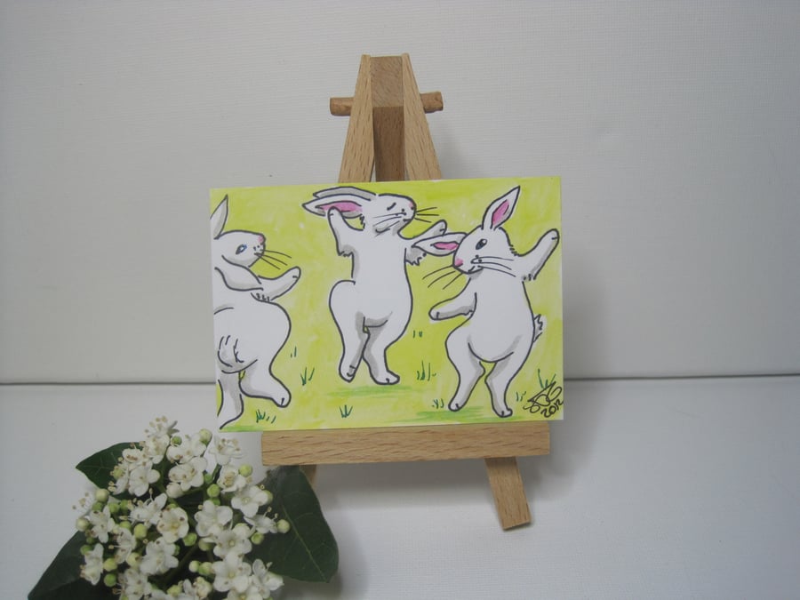 ACEO Dancing Bunny Rabbits SALE