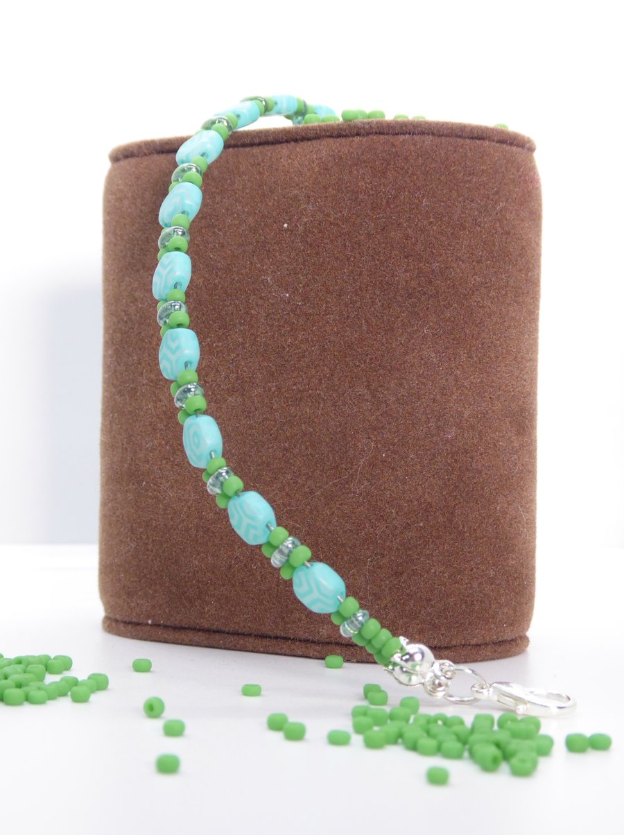 Cool Green Hexagonal Glass Beaded Bracelet