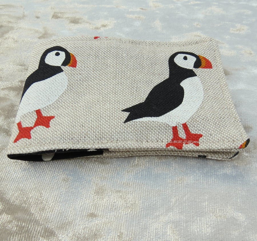 Oyster card cover.  Puffins.  Ticket sleeve.