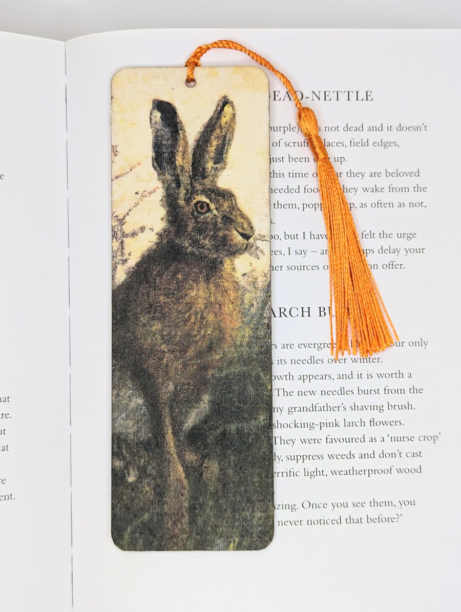 Hare - wooden bookmark,  British wildlife gift 