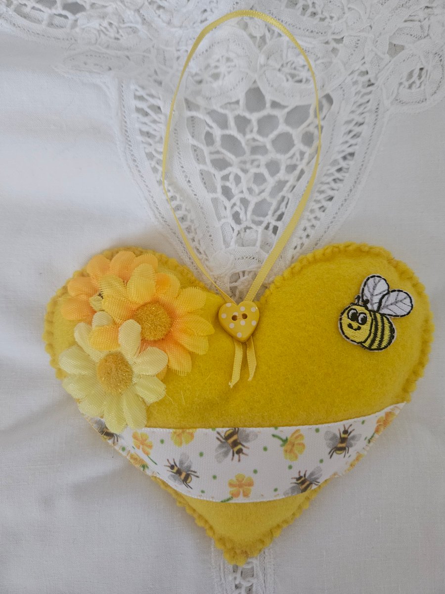 Spring time yellow felt hanging heart