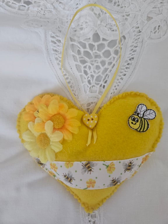 Spring time yellow felt hanging heart