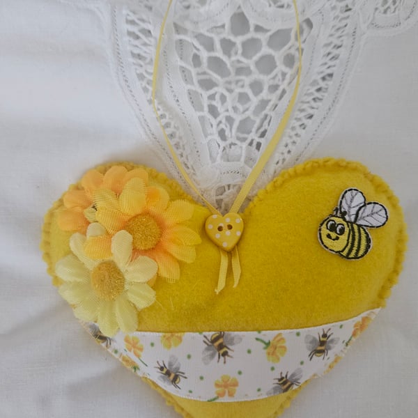 Spring time yellow felt hanging heart