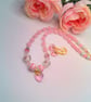 Pink Floral Beads and Pink and White Crystal Necklace with Heart and Earrings - Image 10