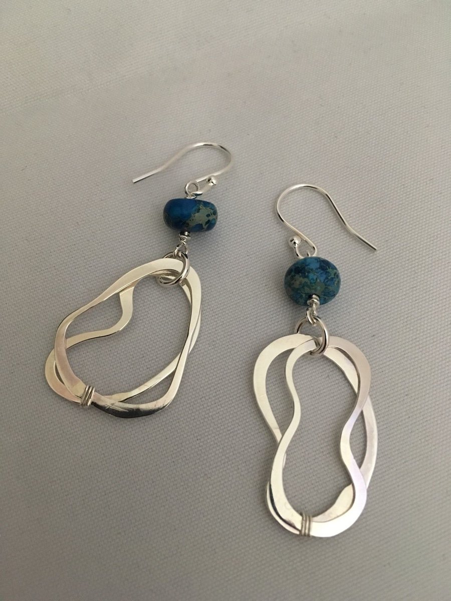 Blue and silver loop earrings