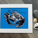 Scottish lobster (blue) original lino print