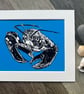 Scottish lobster (blue) original lino print