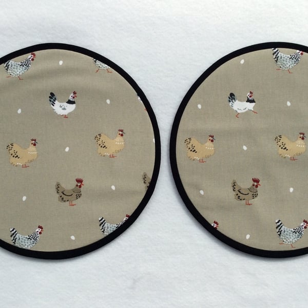 Magnetic Option. Pair of Aga lid covers, mats. Sophie Allport beige hens.