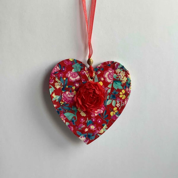 Red floral decopatched wooden heart