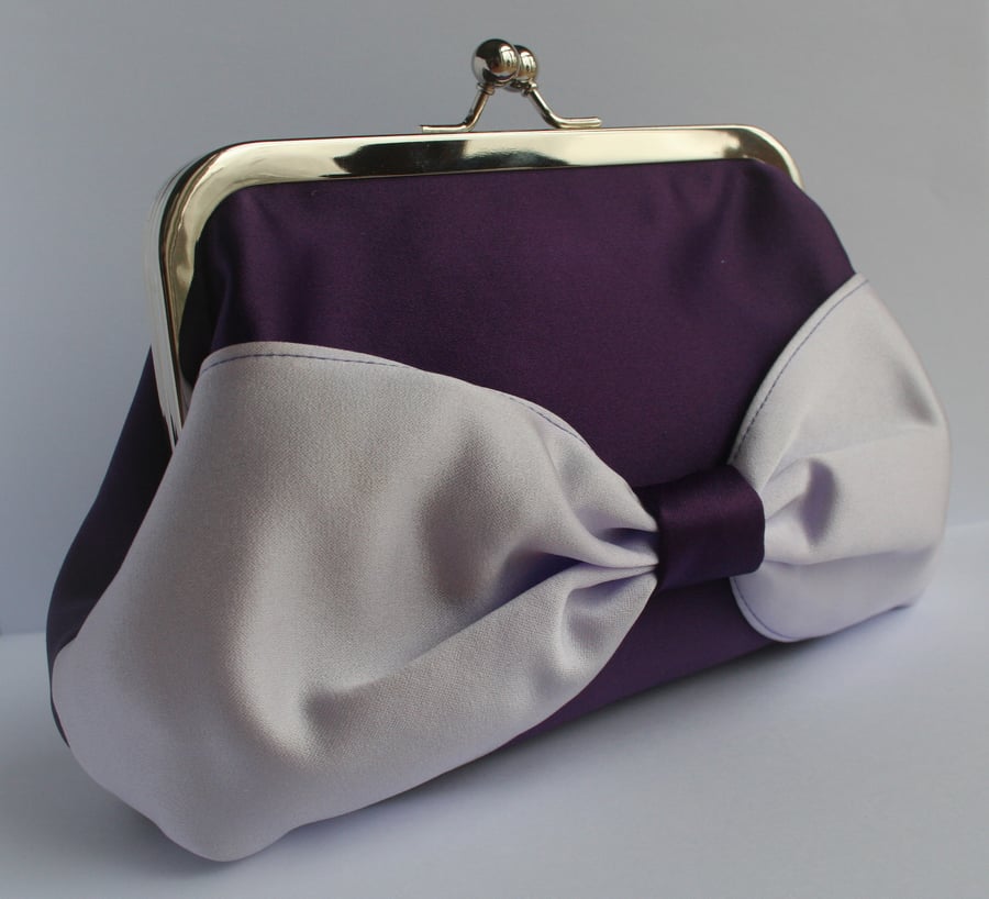 Deep Purple and Lilac Satin Bow Clasp Purse