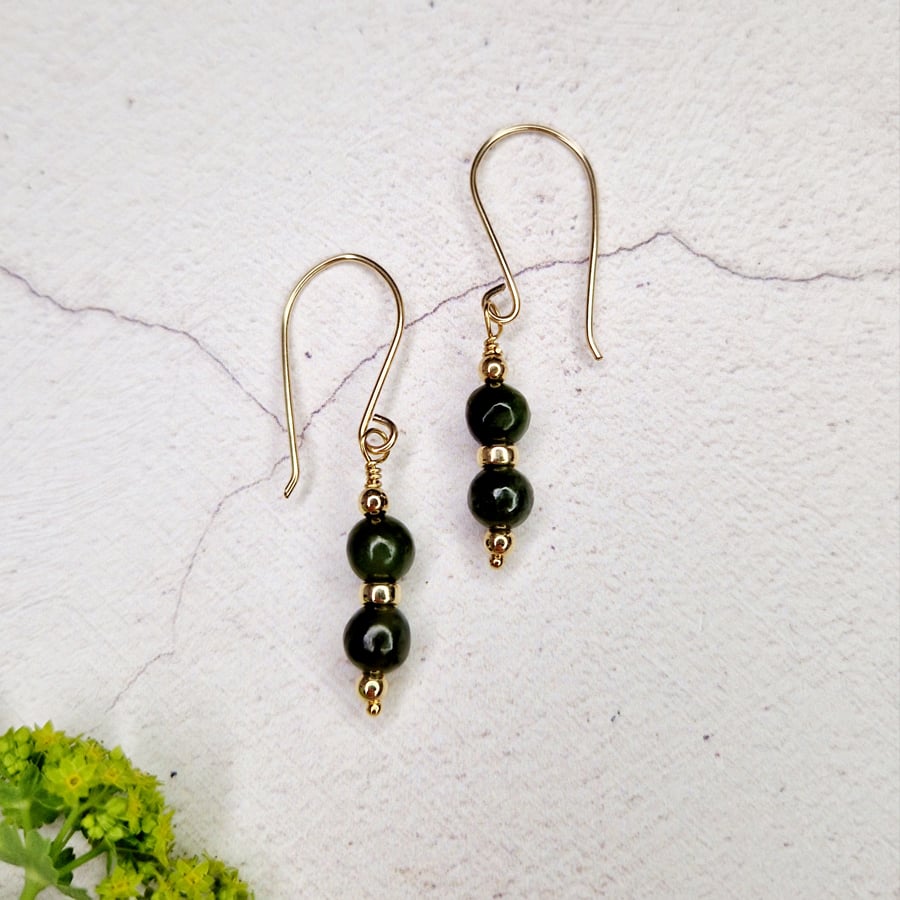 Deep Green Jade Bead Earrings