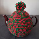 Small Hand Knitted Cosy In Red And Green Xmas Colours (A152)