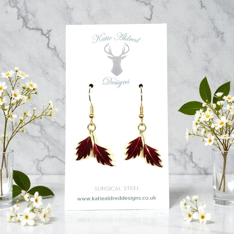 Charm Earrings - Autumn Leaves Red