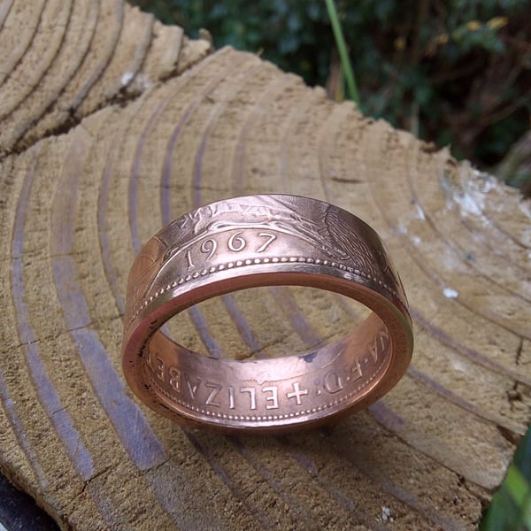 1967 Queen Elizabeth Old Penny Coin Ring 