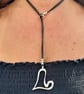 Women's Leather Y Necklace, Silver Plated Heart Pendant, Boho Jewellery - Image 3
