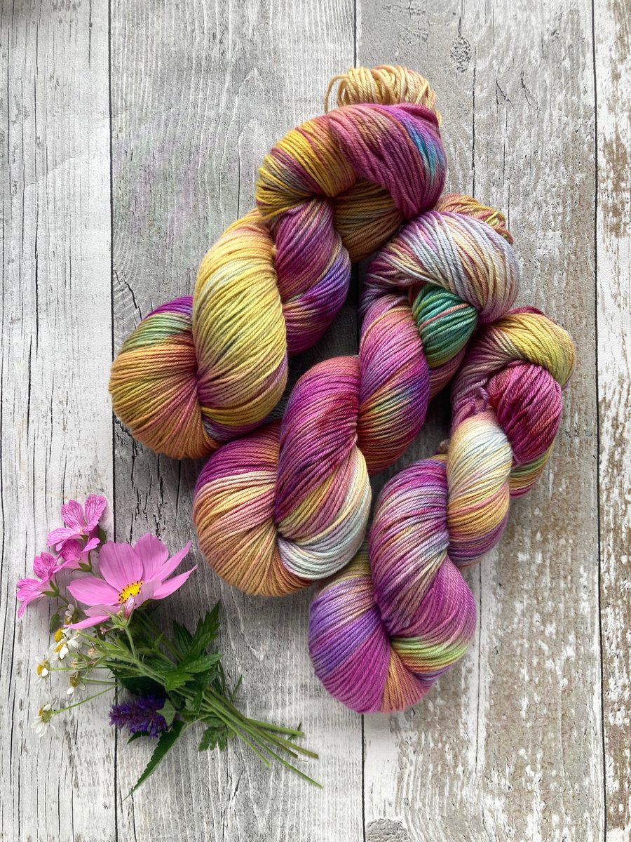 Hand dyed knitting yarn 4ply Merino 100g Bright Storm