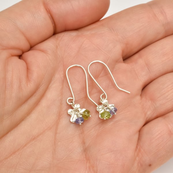 Tiny Heart with Tanzanite and Peridot Cluster Earrings
