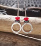 HOOPS, Sterling silver dangle hoop earrings, hematite and red jade hoops earring - Image 5