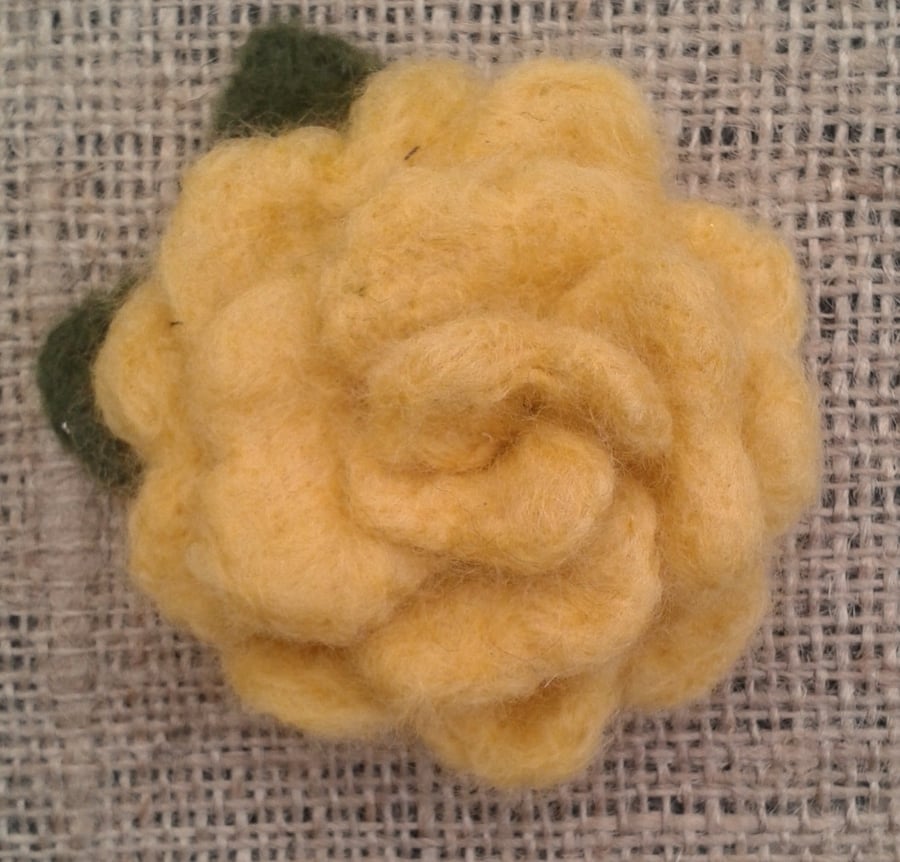 Needle felted rose corsage (yellow)