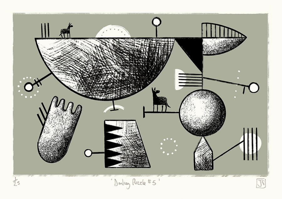 Donkey Puzzle No.5 A4 two-colour screen-print