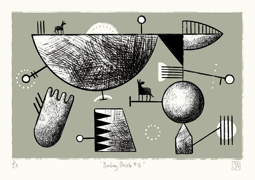 Donkey Puzzle No.5 A4 two-colour screen-print