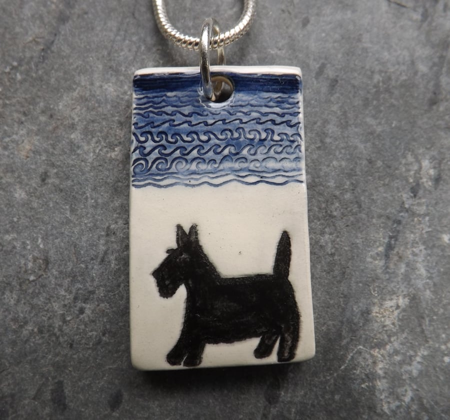 Handmade Ceramic Scottie dog pendant 