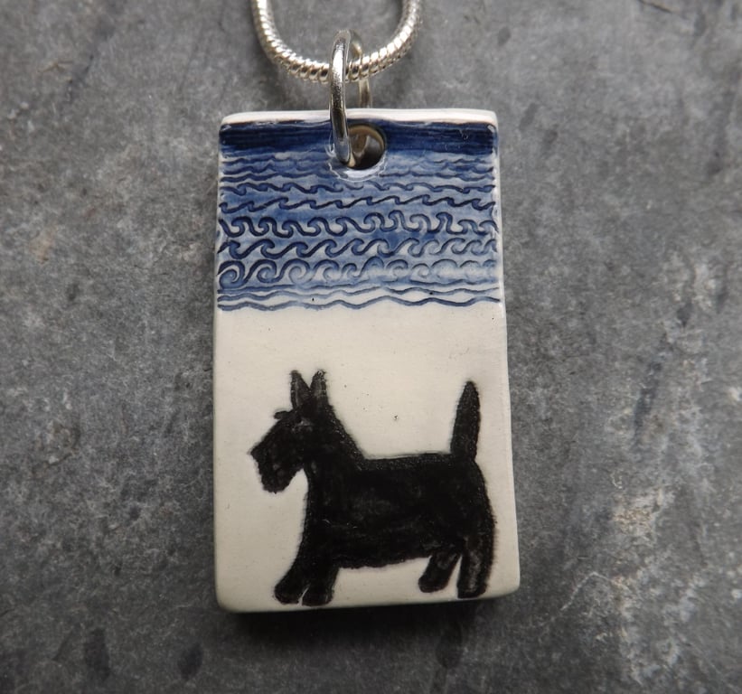 Handmade Ceramic Scottie dog pendant 