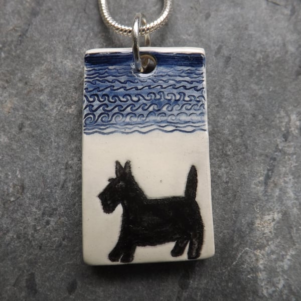 Handmade Ceramic Scottie dog pendant 