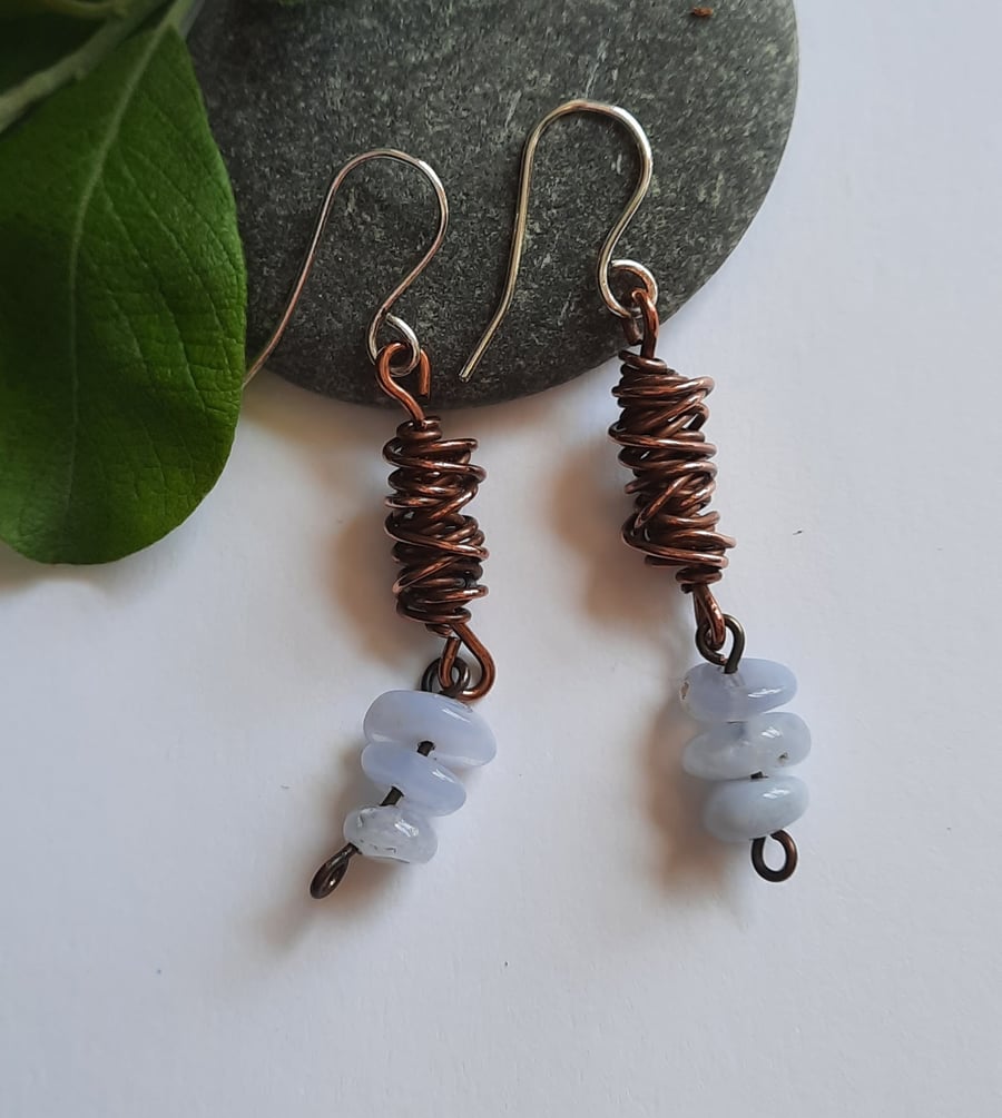 Copper Wire  and Gemstone Chips Earring