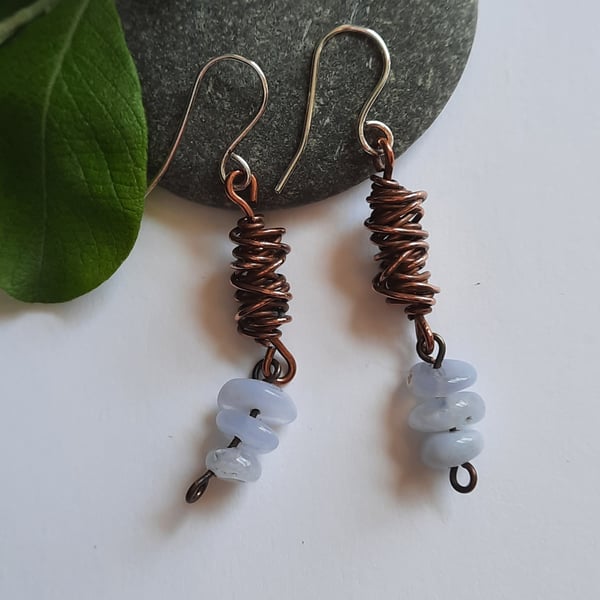 Copper Wire  and Gemstone Chips Earring