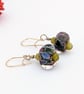 Lampwork Art Glass Earrings: Soft Mauve and Green, Gold Filled Earwires