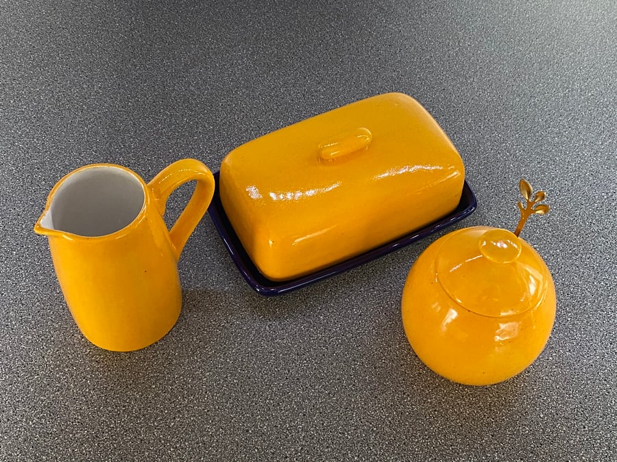 Butter Dish, Sugar Bowl and Creamer Set