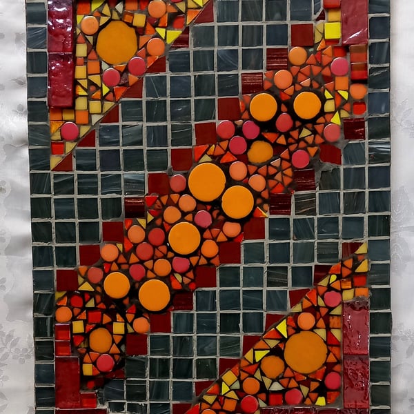 ORANGE ABSTRACT MOSAIC. Wall decoration, hanging, panel.