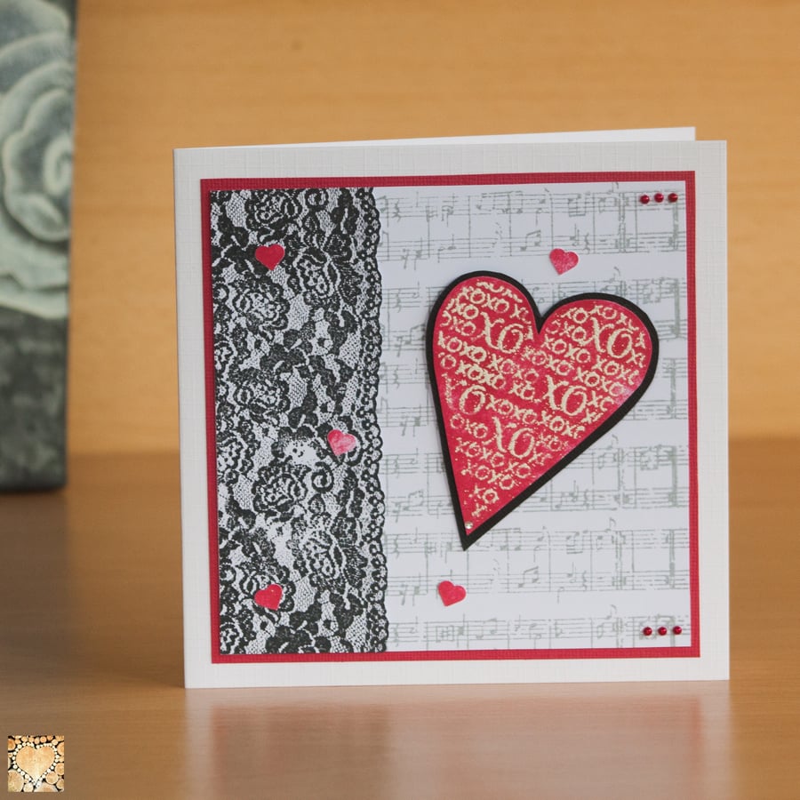 Heart XOXO Love Romance Handmade Card