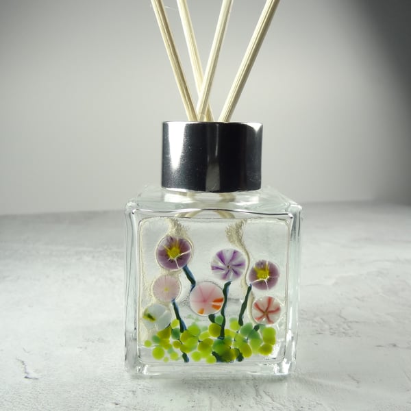 Handcrafted mixed flowers fused glass reed diffuser, a unique gift with 4 reeds
