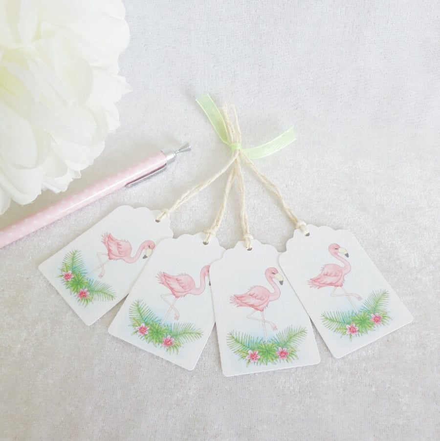 Flamingo Gift Tags - set of 4 tags