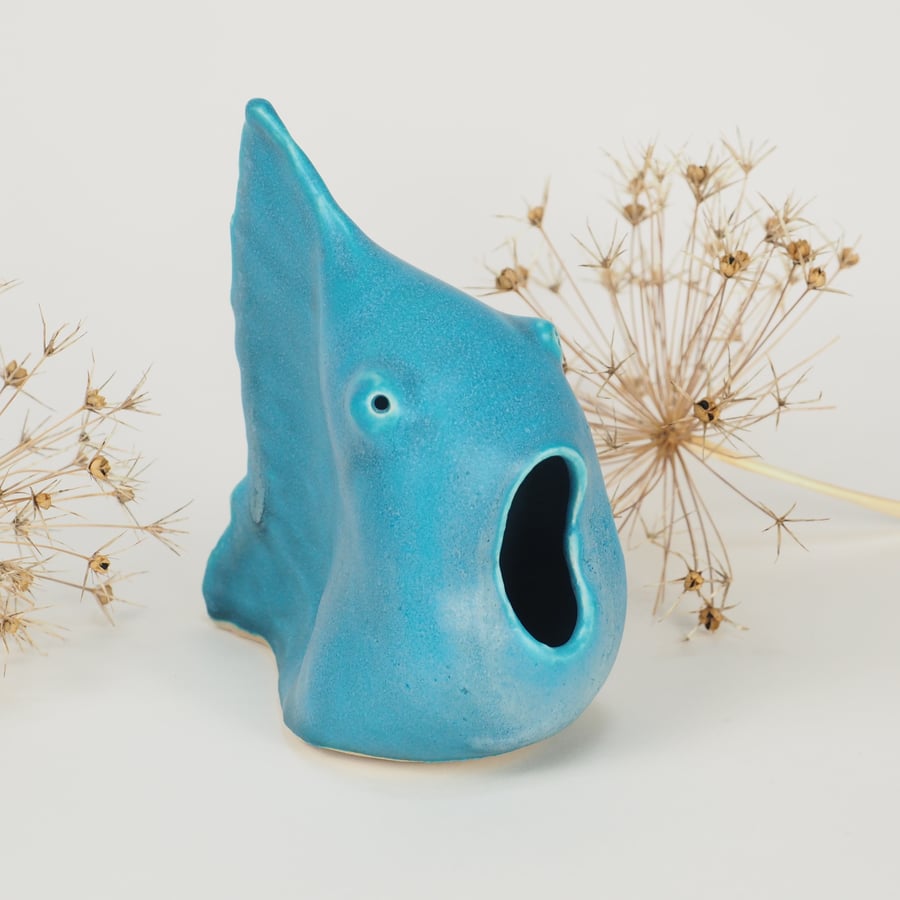 Singing Turquoise Fish, handmade ceramic ornament